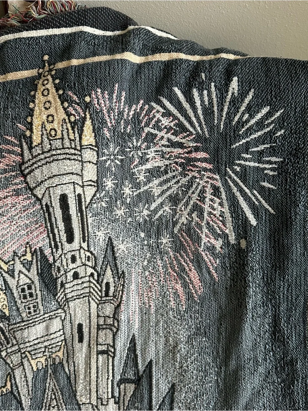 Disney Mickey Mouse Magic Kingdom Castle Fireworks Throw Fringe Blanket